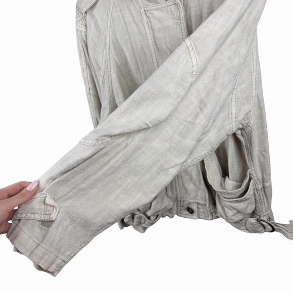 Free People Jayde Safari Bomber Embroidered Utility  Slouchy Jacket in Sand Sz S - Picture 6 of 12